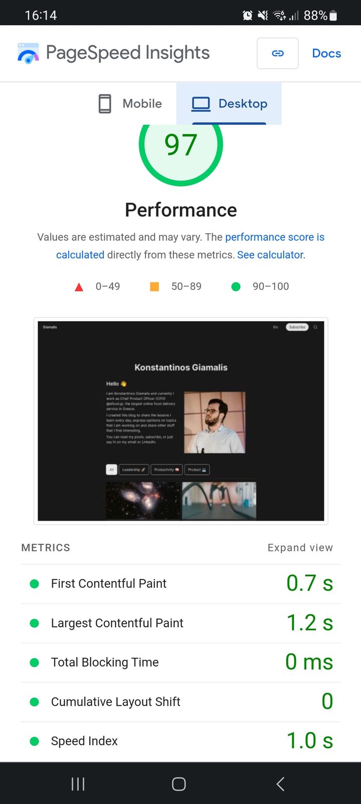 Pagespeed insights (Desktop)