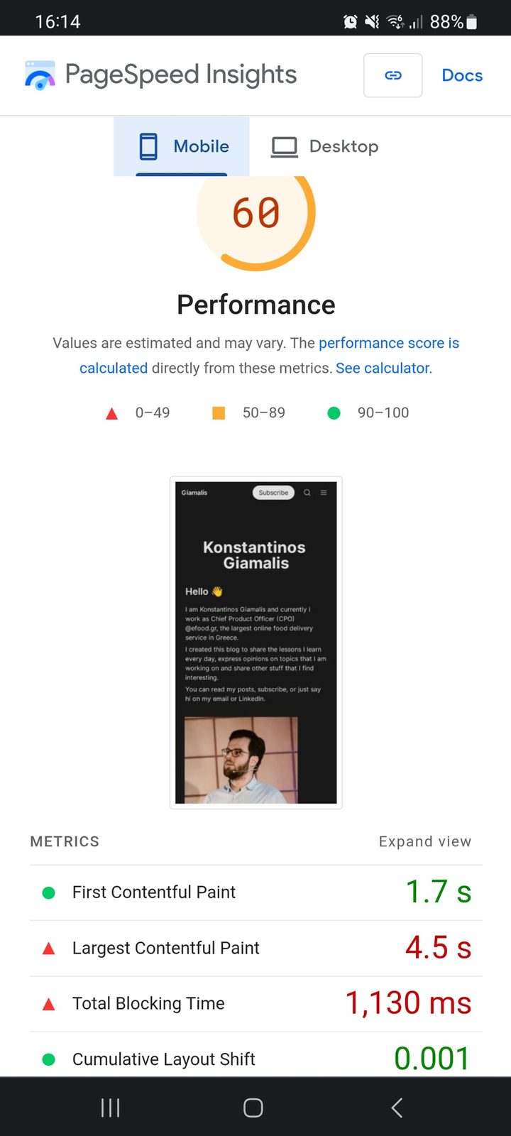 Pagespeed insights (Mobile)